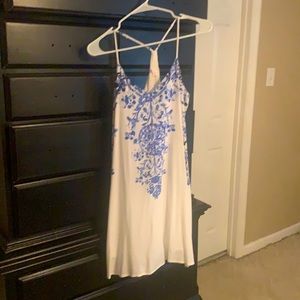 Spaghetti strap white and blue summer dress.